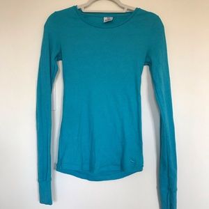 PINK Victoria’s Secret Blue Ribbed Henley Top